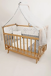 AHŞAP ANNE YANI 60*120 CM 3 KADEMELİ ASANSÖRLÜ BEŞİK ( GRİ-YILDIZLI)