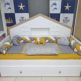 YILDIZLI FİL MODEL LÜX MONTESSORİ UYKU SETİ (HARDAL)