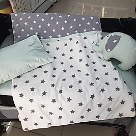 YILDIZLI FİL MODEL LÜX 5 PARÇA PARK YATAK UYKU SETİ (SU YEŞİL)