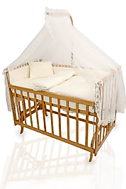 AHŞAP ANNE YANI 60*120 CM 3 KADEMELİ ASANSÖRLÜ BEŞİK ( KREM FRANSIZ DANTEL )