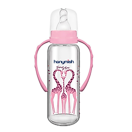 HANYMISH CAM KULPLU BİBERON 240 ML ( PEMBE ) 0-6 AY