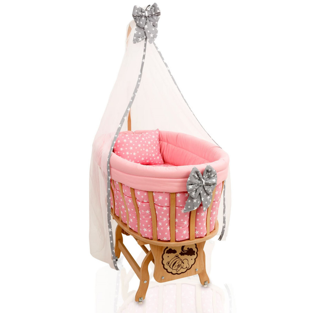 AHŞAP SEPET BEŞİK ( PEMBE)