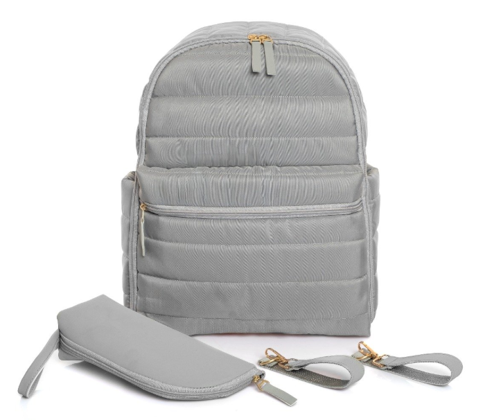 Bebemsi Puff Deri - Kumaş Anne Bebek Bakım Sırt Çantası ( Gri )