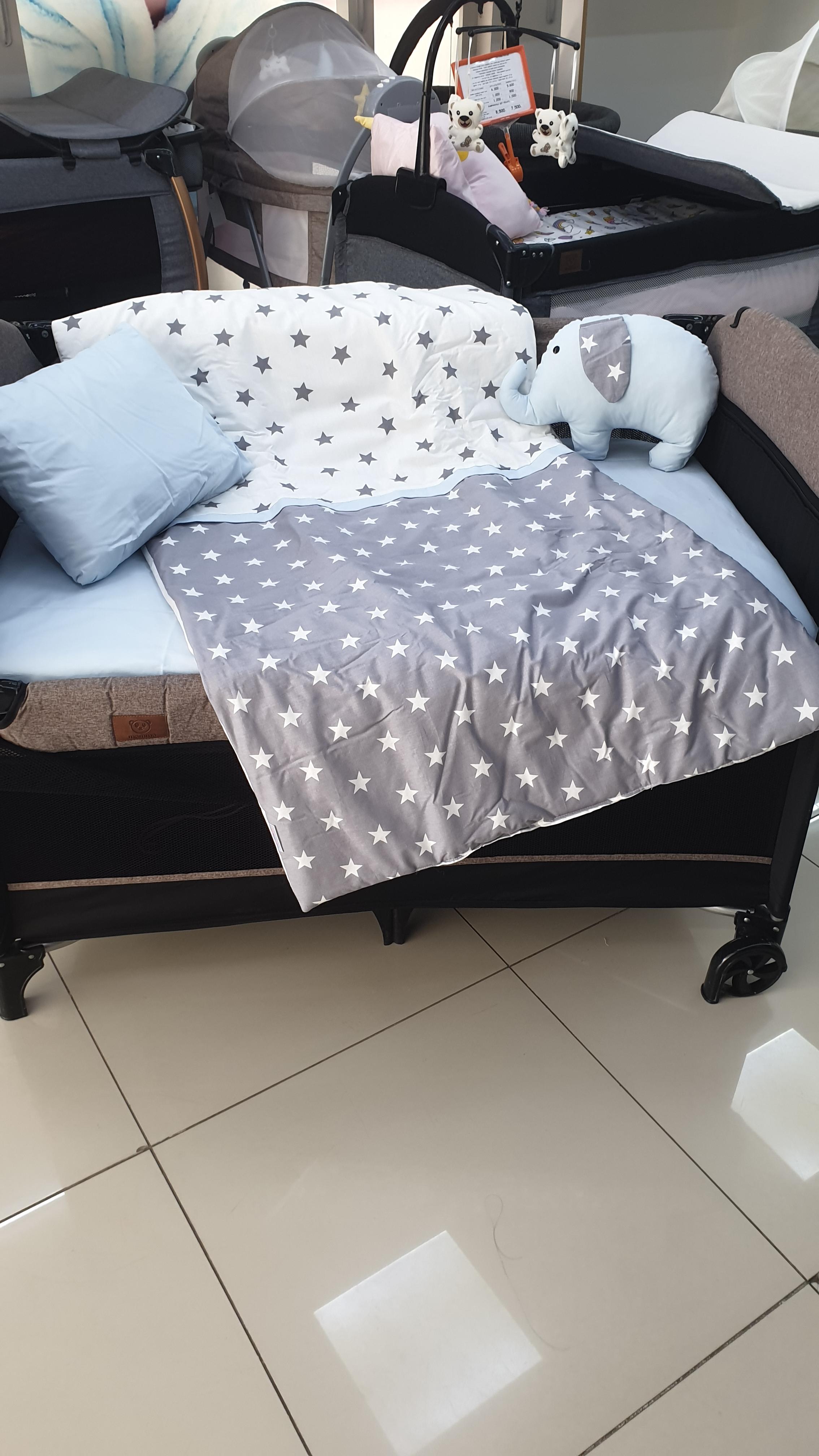 YILDIZLI FİL MODEL LÜX 5 PARÇA PARK YATAK UYKU SETİ (MAVİ)