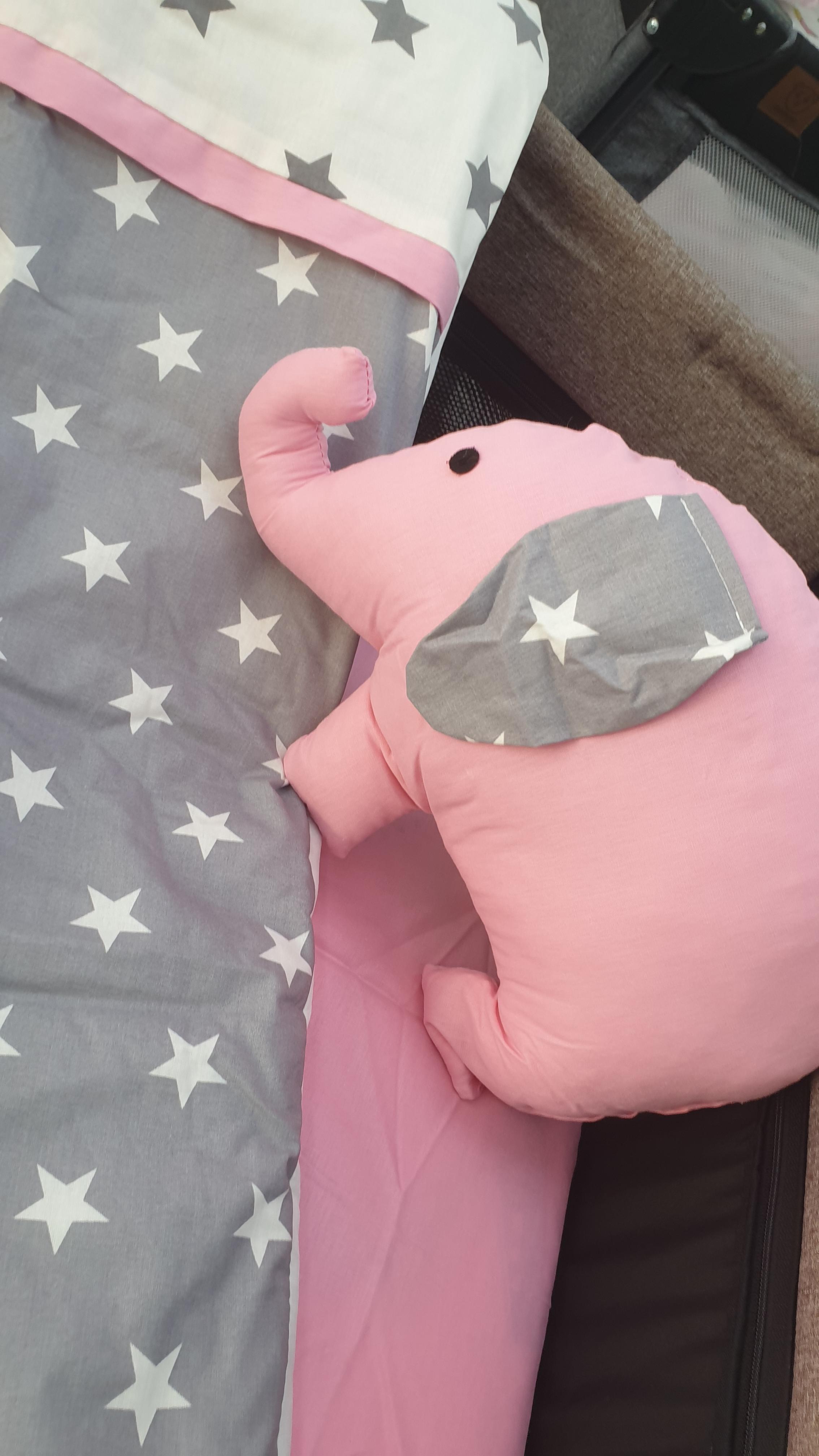 YILDIZLI FİL MODEL LÜX 5 PARÇA PARK YATAK UYKU SETİ (PEMBE)