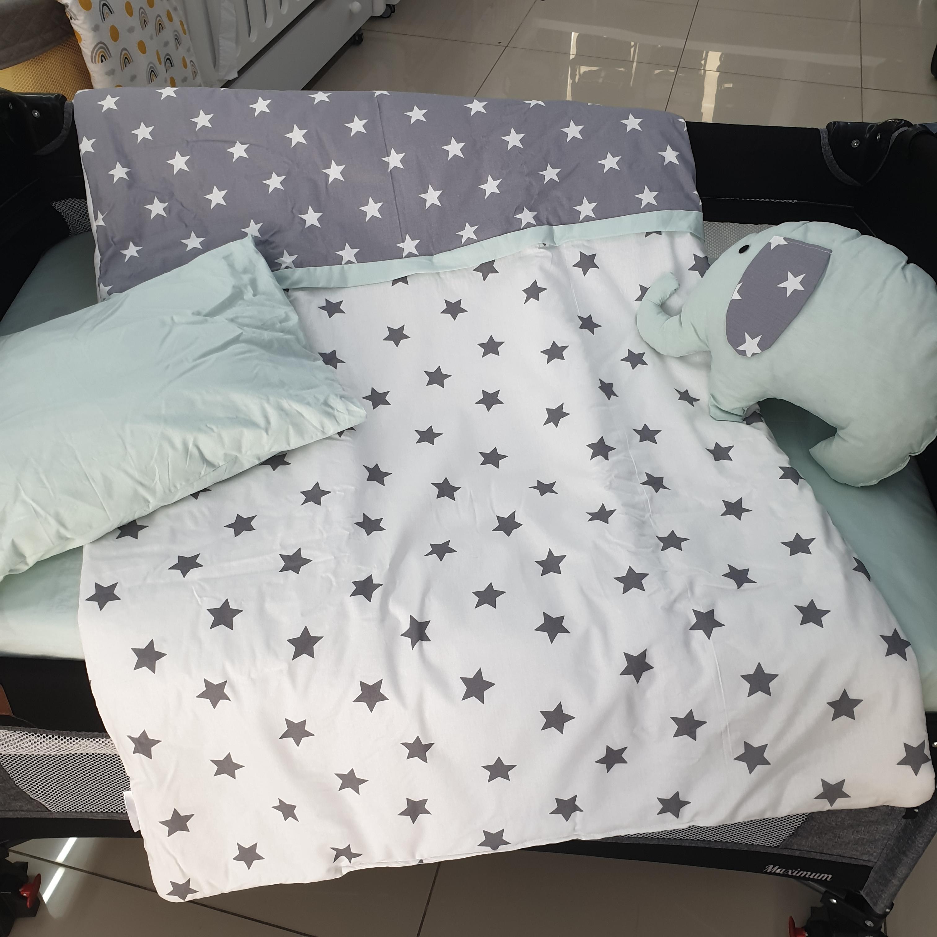 YILDIZLI FİL MODEL LÜX 5 PARÇA PARK YATAK UYKU SETİ (SU YEŞİL)