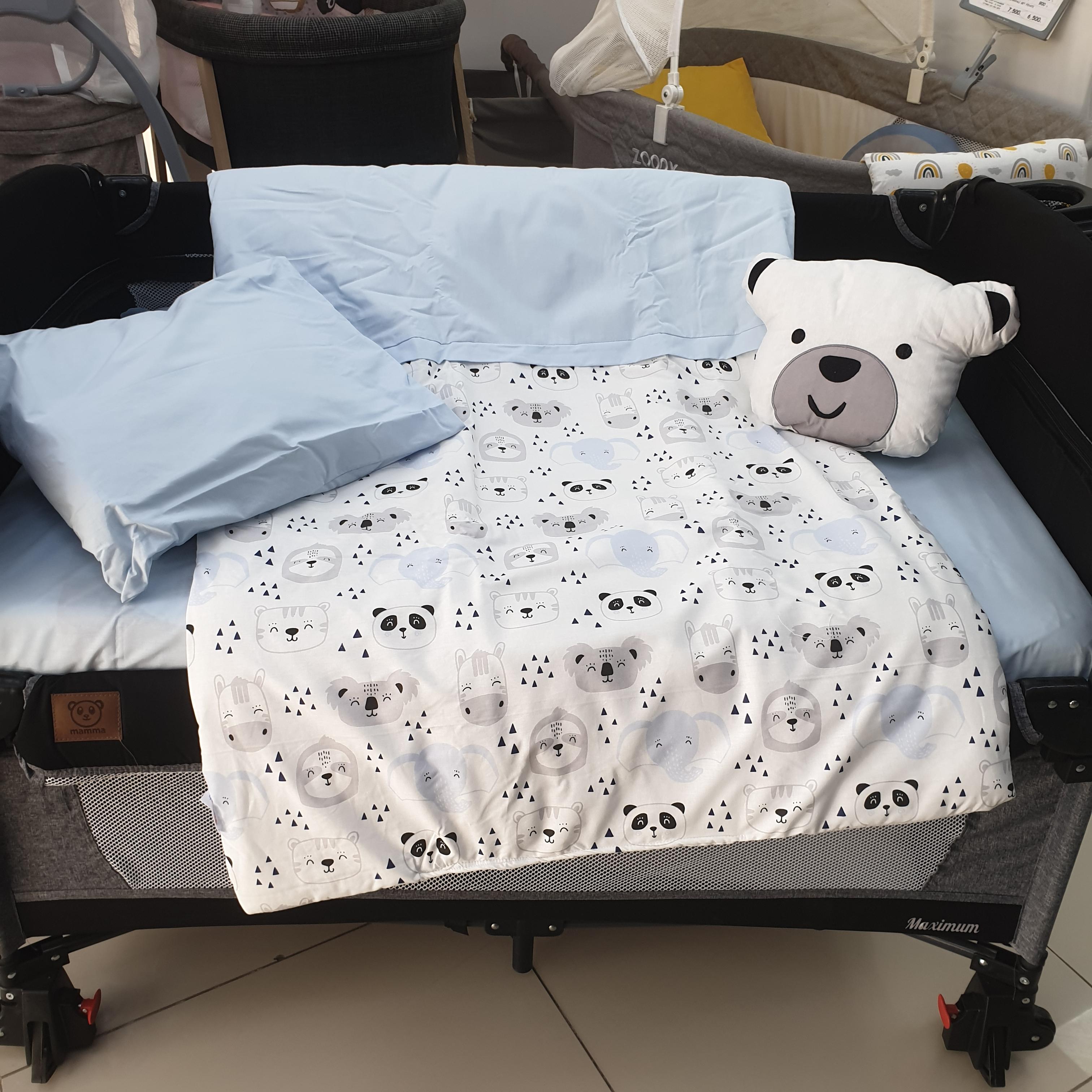 RAKUN AYICIK MODEL LÜX 5 PARÇA PARK YATAK UYKU SETİ (MAVİ)