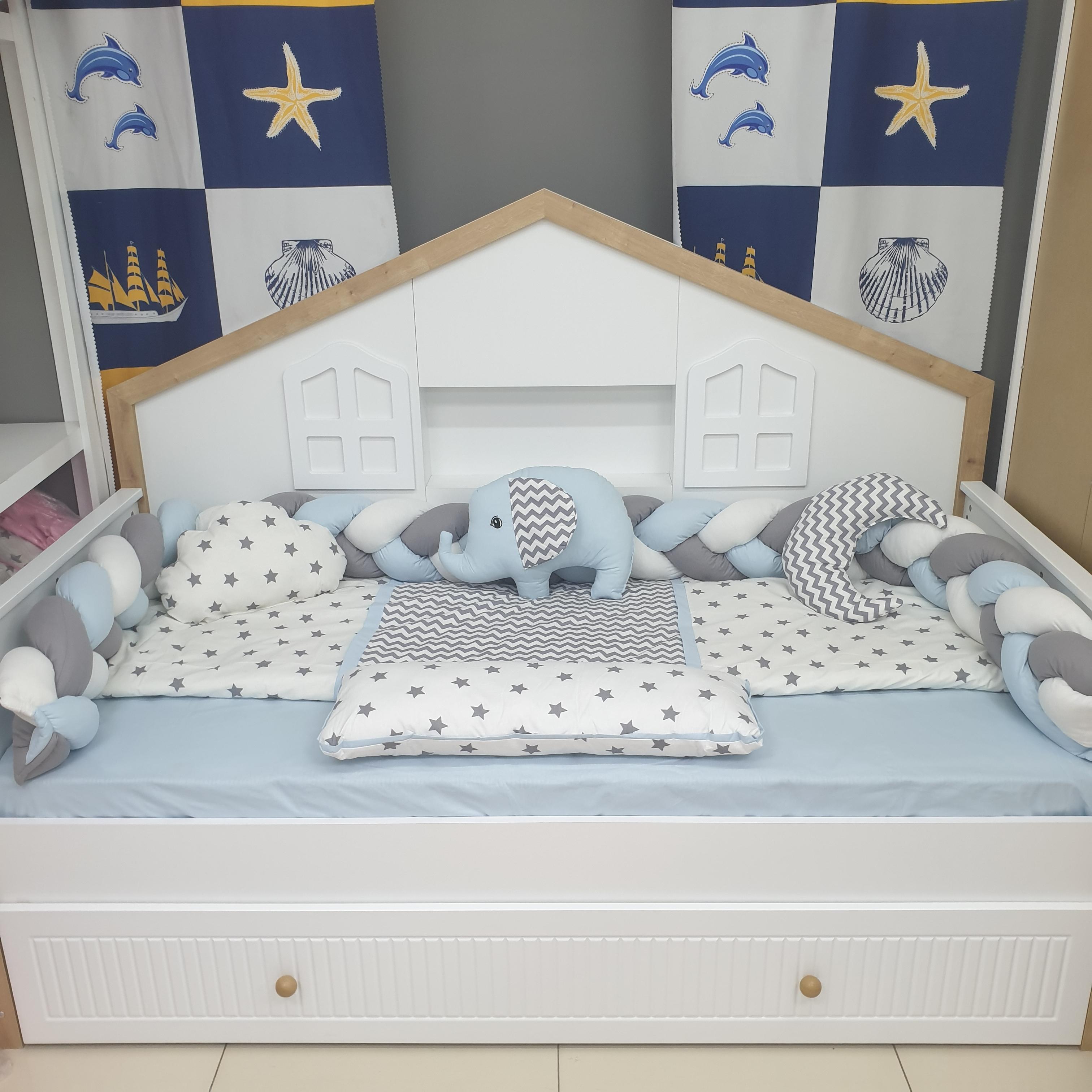 YILDIZLI FİL MODEL LÜX MONTESSORİ UYKU SETİ (MAVİ)