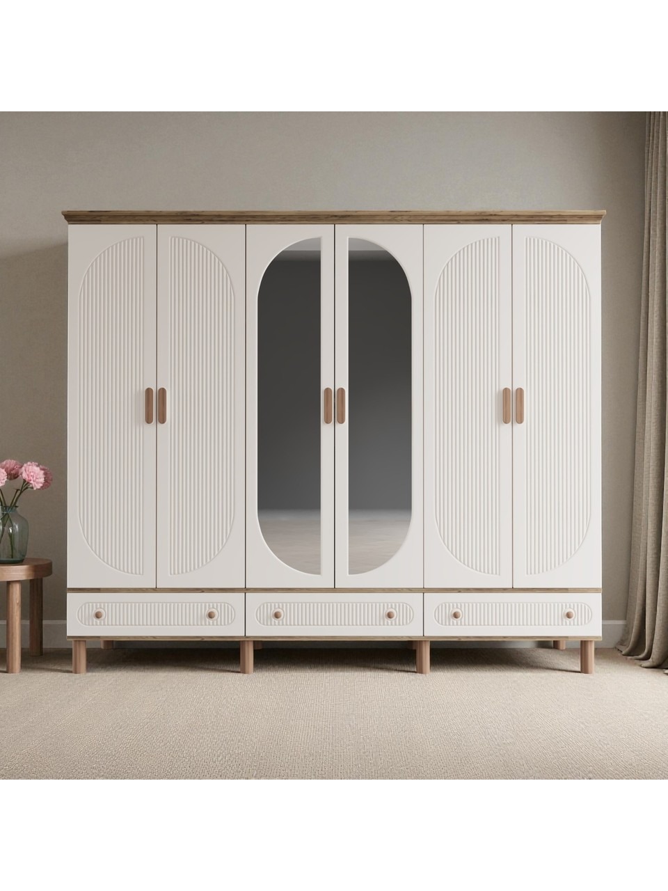 MİLEN 6 KAPAKLI AYTAŞI (KREM) %100 MDF DOLAP